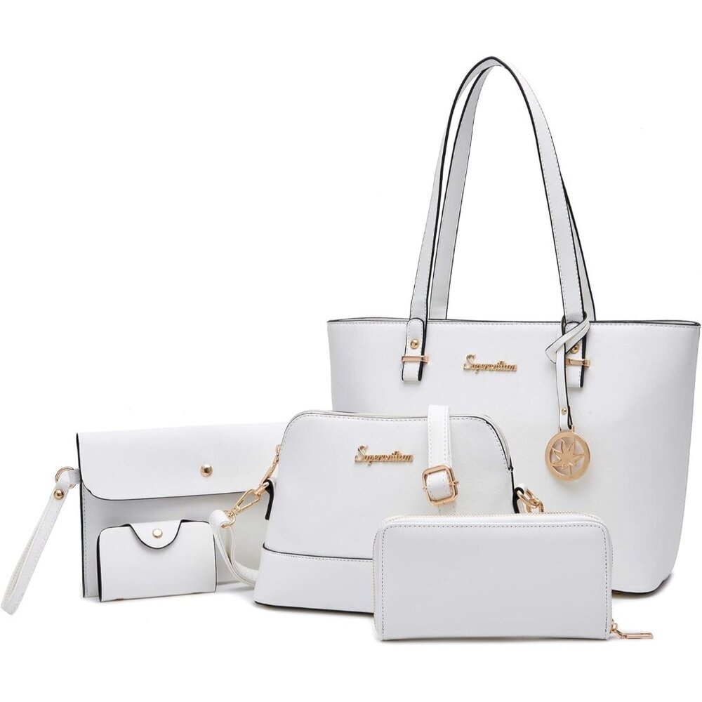 Elegant 5-Piece Faux Leather Handbag Set for Stylish Women - Beige Collection
